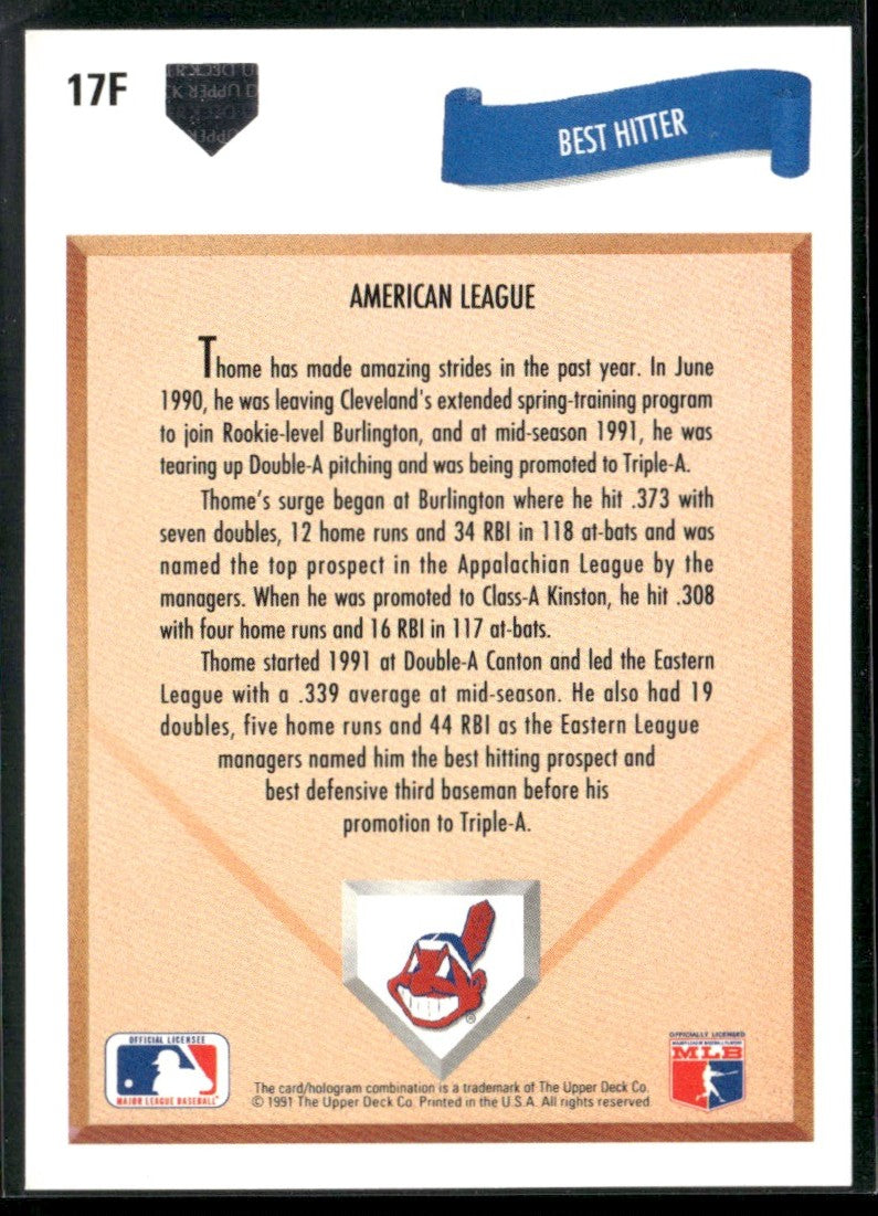 Jim Thome 1991 Upper Deck Final Edition RC #17F Cleveland Indians