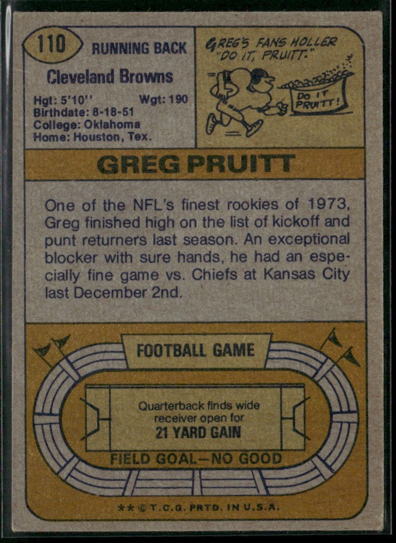Greg Pruitt 1974 Topps RC #110 Cleveland Browns