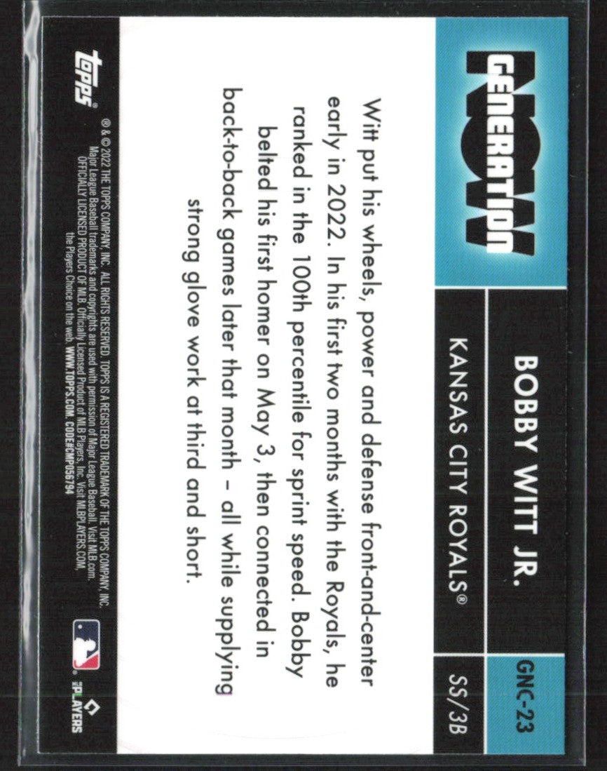Bobby Witt Jr. 2022 Topps Chrome Update Generation Now RC #GNC-23