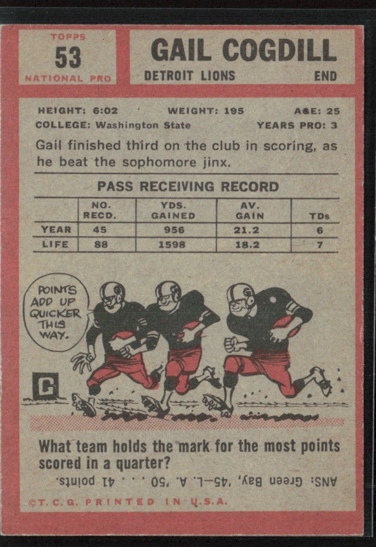Gail Cogdill 1962 Topps #53 Detroit Lions