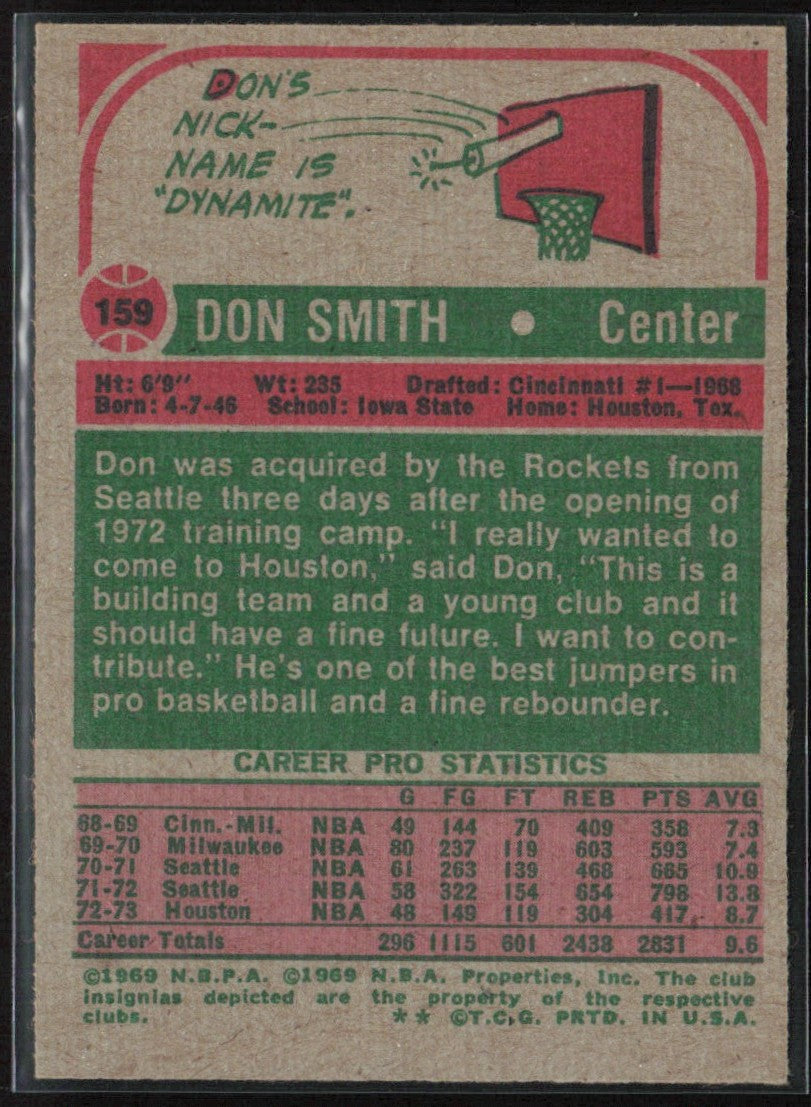 Don Smith 1973 Topps #159 Houston Rockets