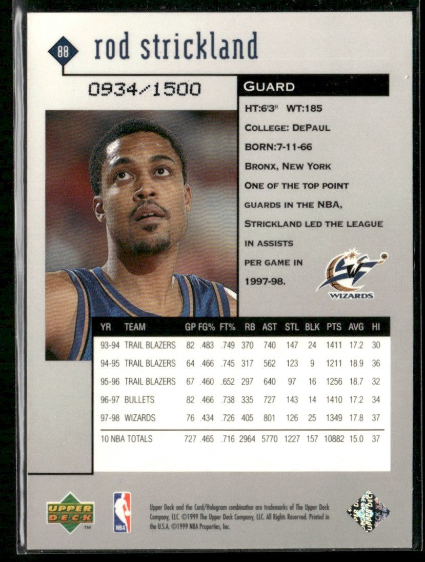 Rod Strickland 1998 Upper Deck Black Diamond Triple /1500 #88 Washington Wizards