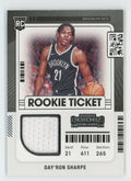 Day'Ron Sharpe 2021 Panini Contenders Rookie Ticket Swatches RC Jersey