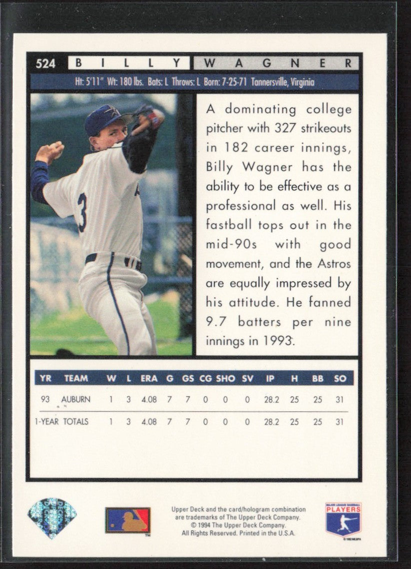 Billy Wagner 1994 Upper Deck RC #524 Houston Astros