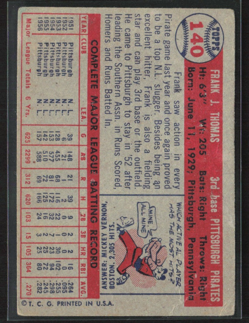 Frank Thomas 1957 Topps #140 Pittsburgh Pirates