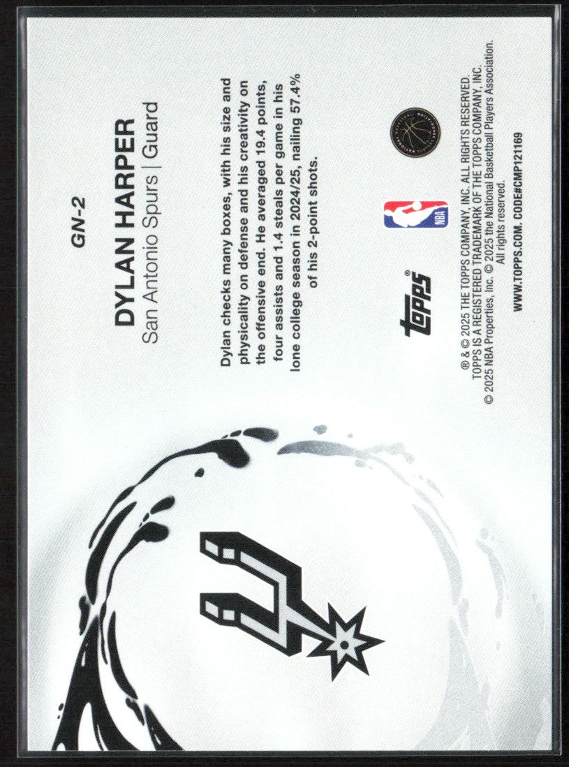 Dylan Harper 2025 Topps Generation Now RC #GN-2 San Antonio Spurs