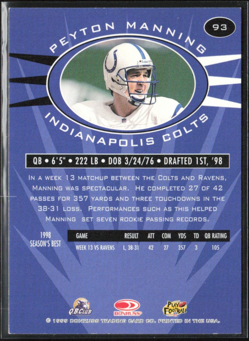 Peyton Manning 1999 Donruss Preferred QBC #93 Indianapolis Colts