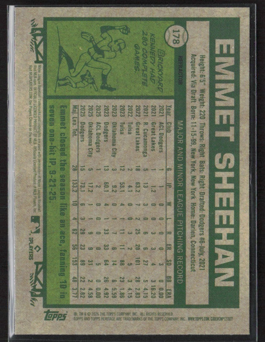 Emmet Sheehan 2026 Topps Heritage Chrome Refractor #178 Los Angeles Dodgers