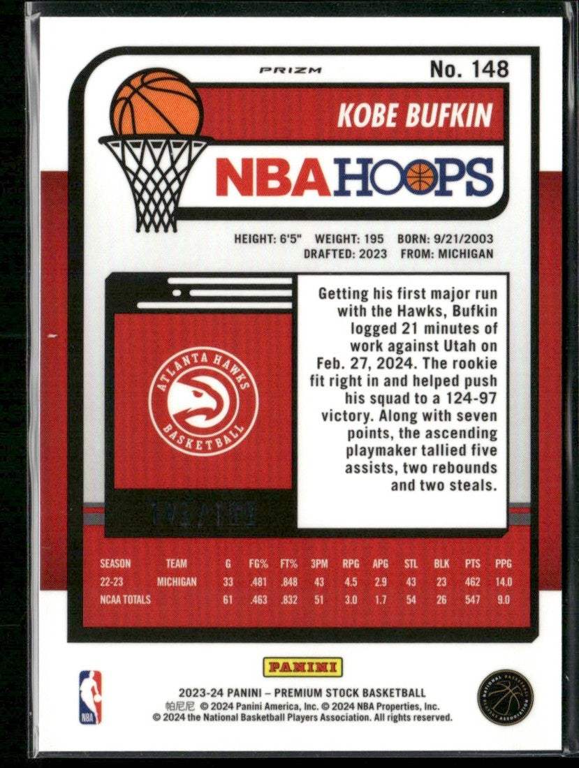 Kobe Bufkin 2023 Hoops Premium Stock Red Seismic Prizm RC /199 #148