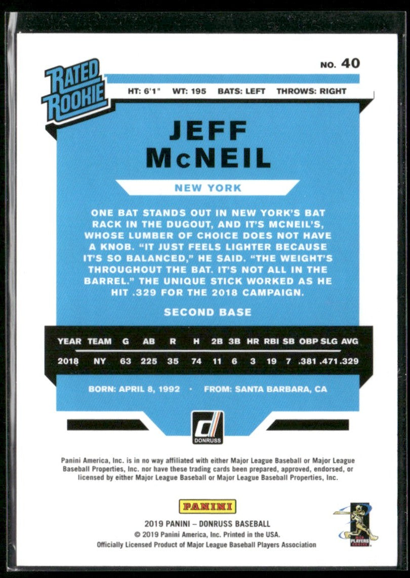 Jeff McNeil 2019 Donruss Career Stat Line RC /471 #40 New York Mets