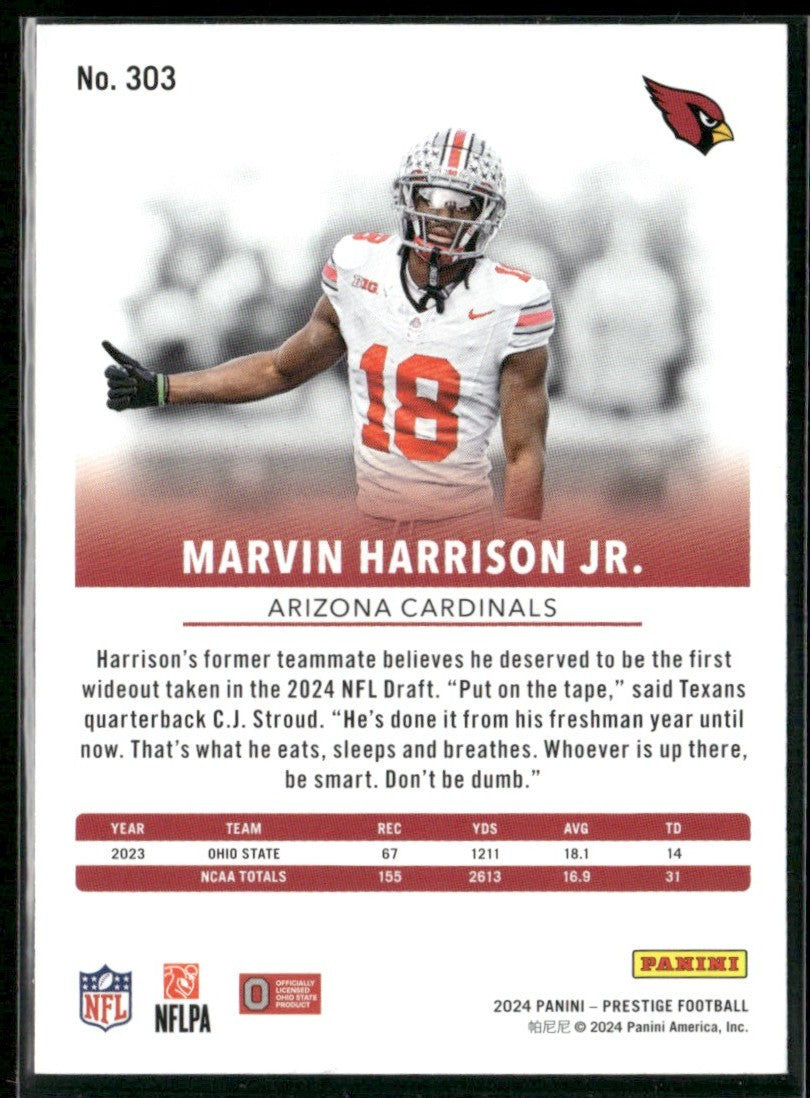 Marvin Harrison Jr. 2024 Panini Prestige RC #303 Arizona Cardinals