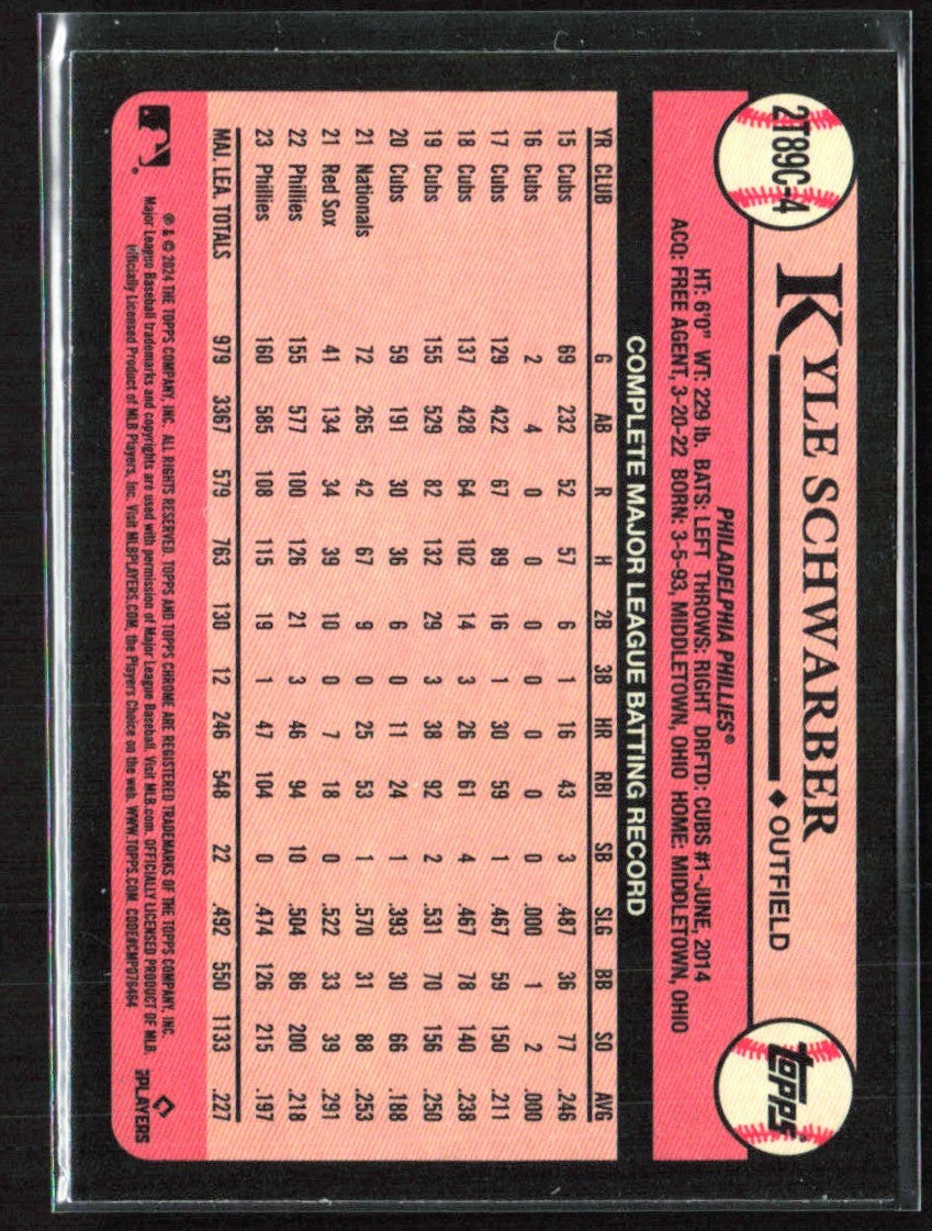 Kyle Schwarber 2024 Topps Chrome 1989 Silver Pack #2T89C-4 Philadelphia Phillies