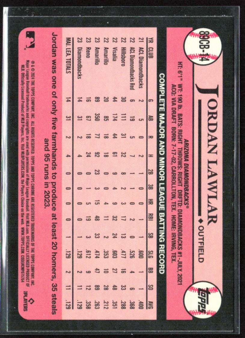 Jordan Lawlar 2024 Topps Chrome 1989 Design RC #89CB-14 Arizona Diamondbacks
