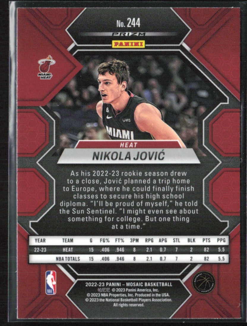 Nikola Jovic 2022 Panini Mosaic Silver Prizm RC #244 Miami Heat