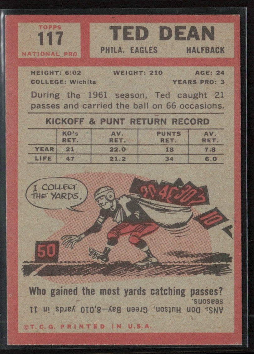 Ted Dean 1962 Topps #117 Philadelphia Eagles