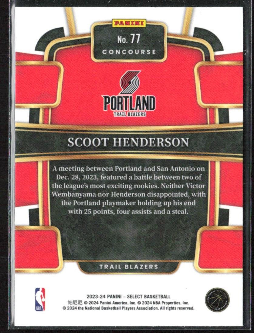 Scoot Henderson 2024 Panini Select Concourse RC #77 Portland Trail Blazers