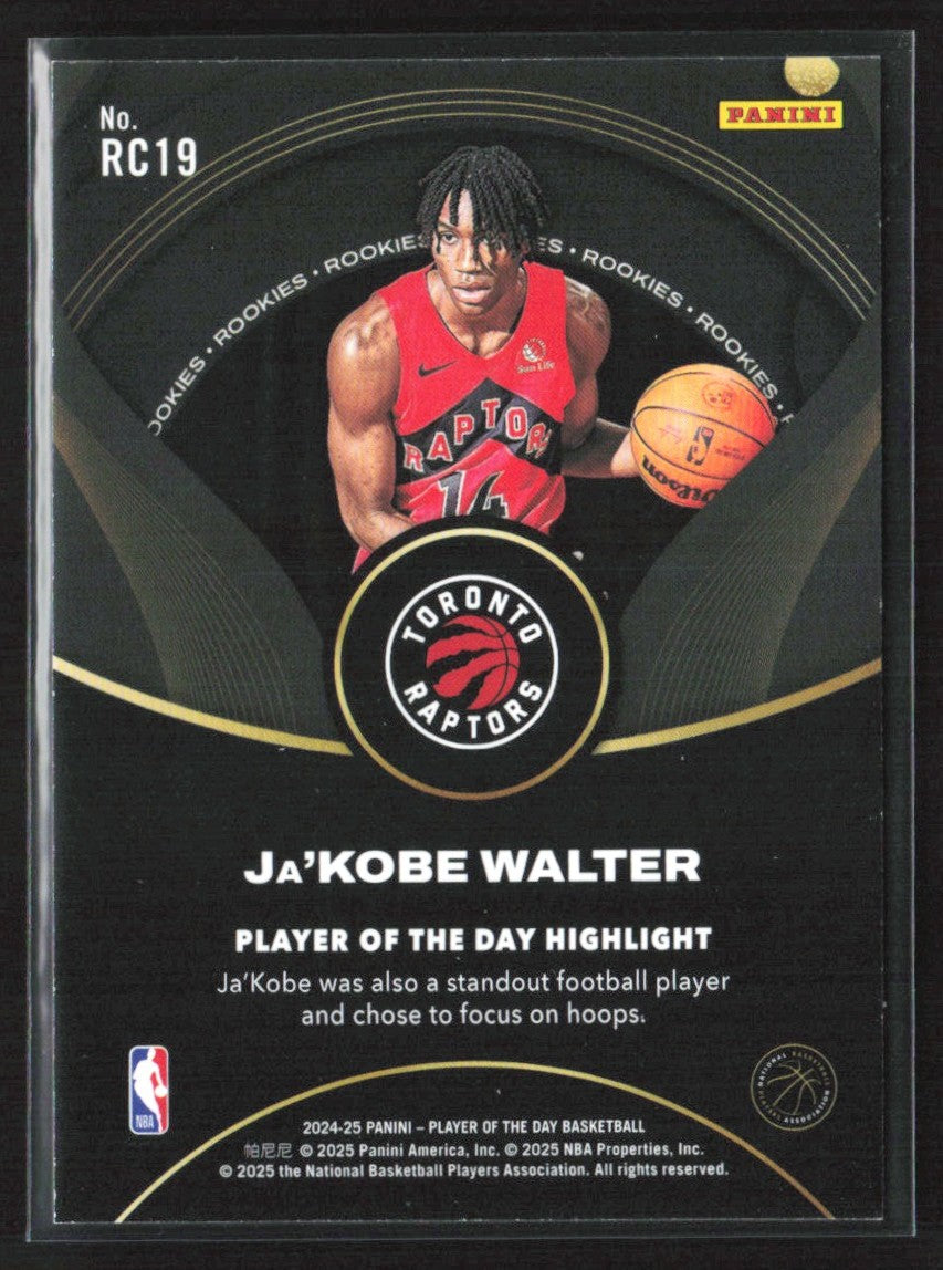 Ja'Kobe Walter 2024 Panini Player of the Day RC #RC19 Toronto Raptors
