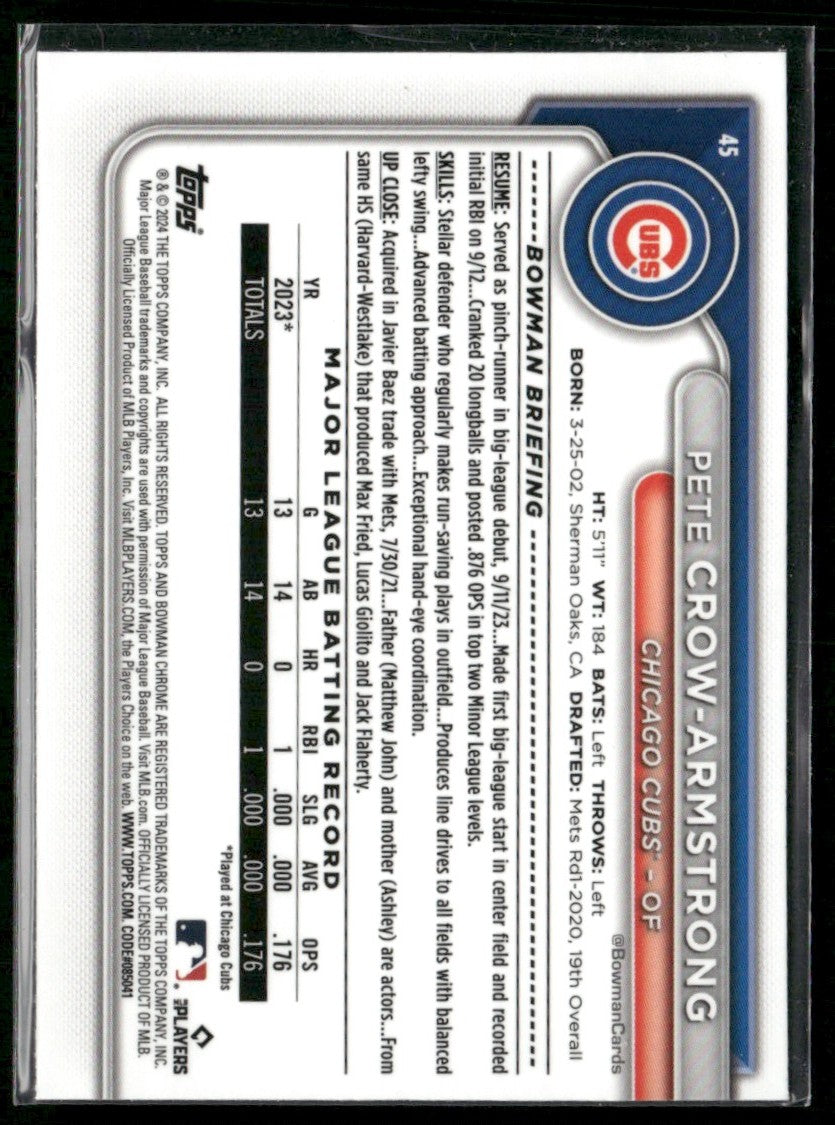 Pete Crow-Armstrong 2024 Bowman Chrome RC #45 Chicago Cubs