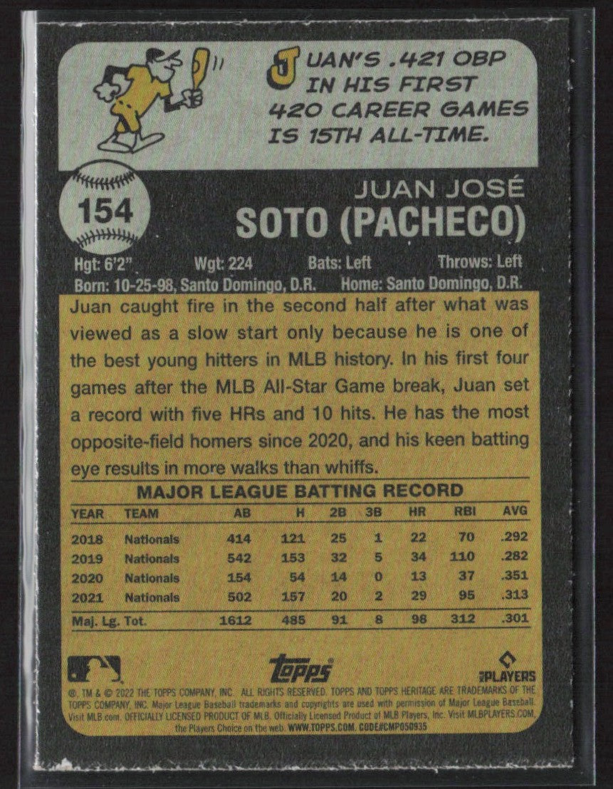 Juan Soto 2022 Topps Heritage Purple Refractor #154 Washington Nationals