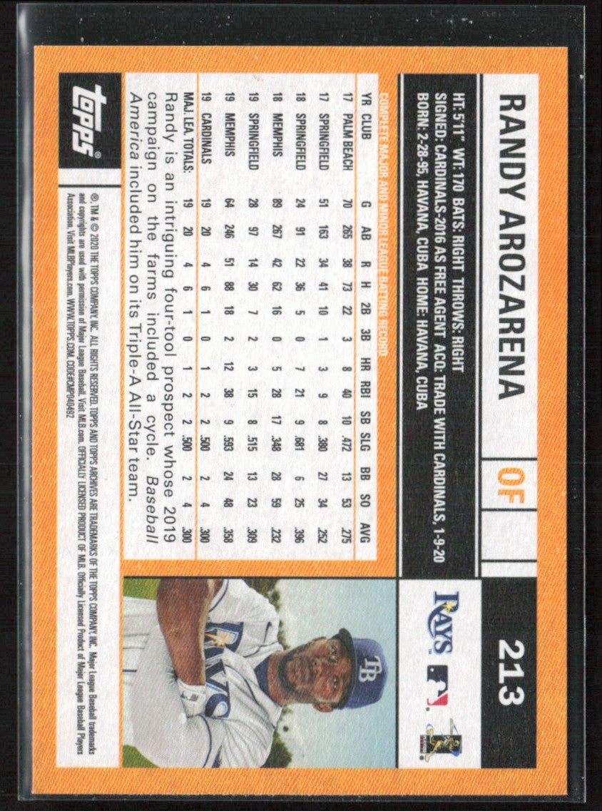 Randy Arozarena 2020 Topps Archives RC #213 Tampa Bay Rays
