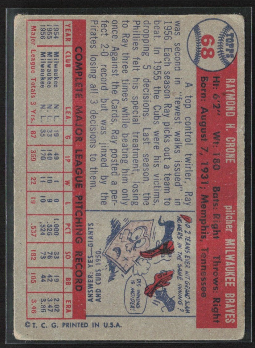 Ray Crone 1957 Topps #68 Milwaukee Braves