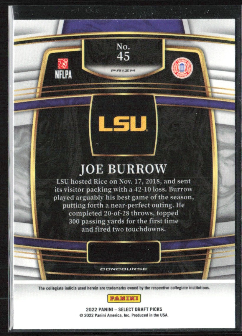 Joe Burrow 2022 Panini Select Draft Picks Concourse Red Laser #45 LSU Tigers