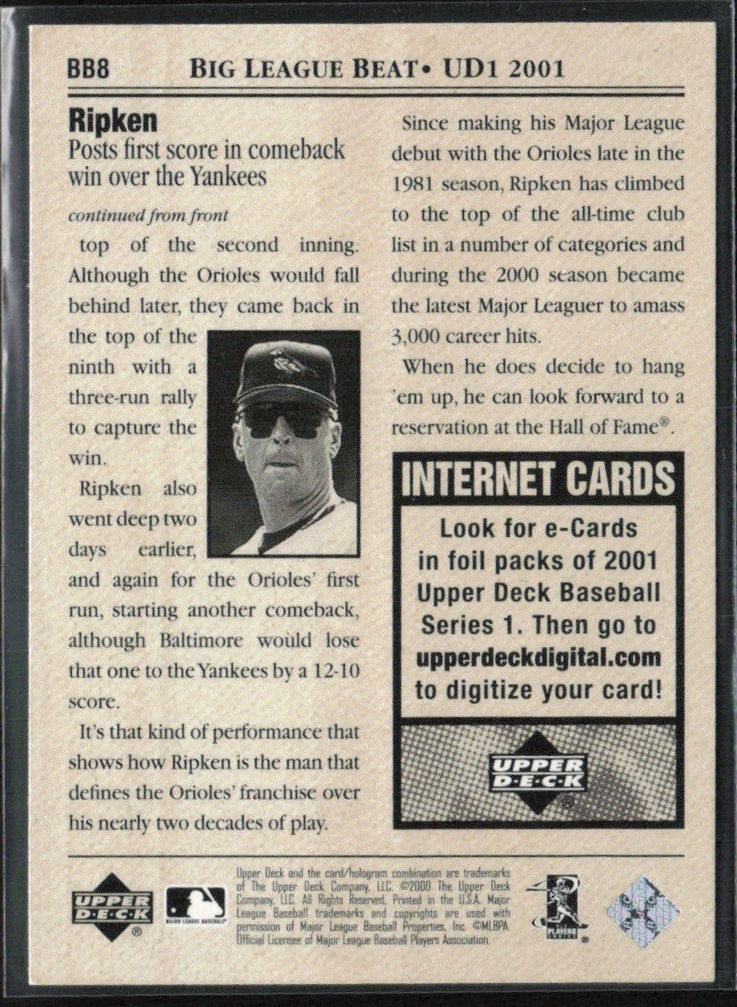 Cal Ripken Jr. 2001 Upper Deck Big League Beat #BB8 Baltimore Orioles