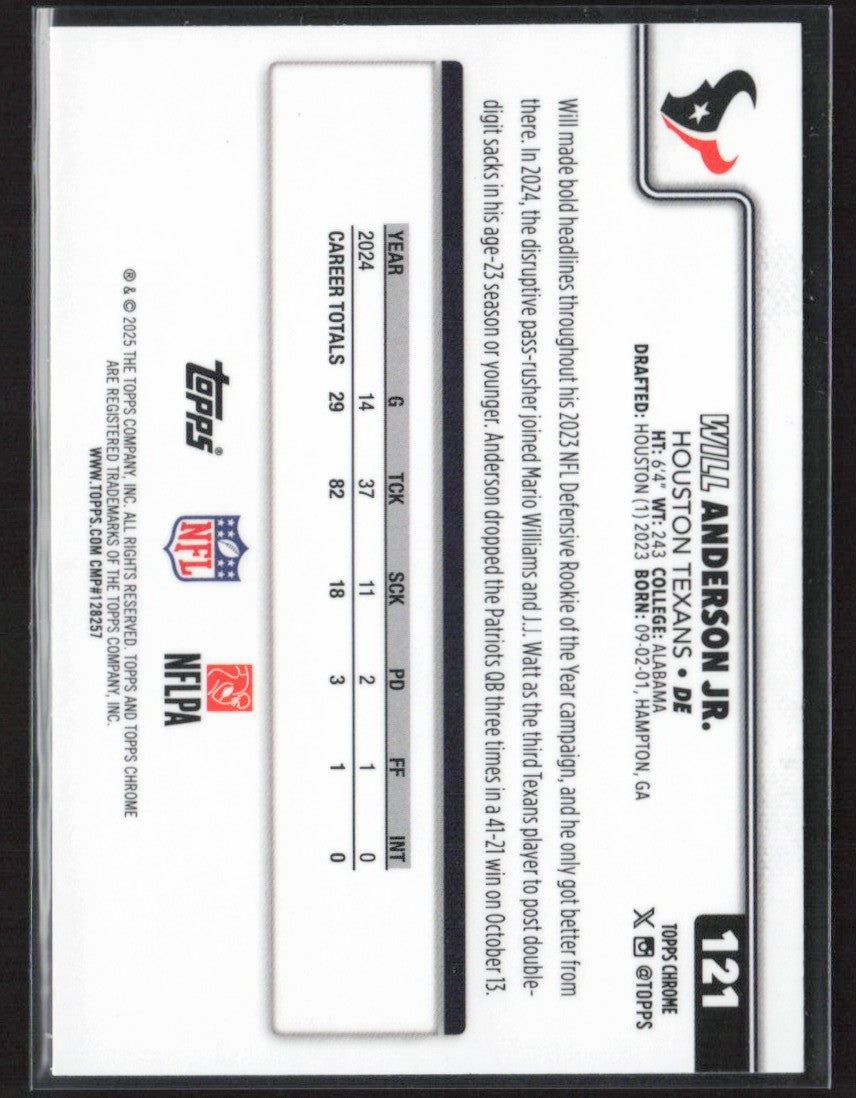 Will Anderson Jr 2025 Topps Chrome Leather Refractor #121 Houston Texans