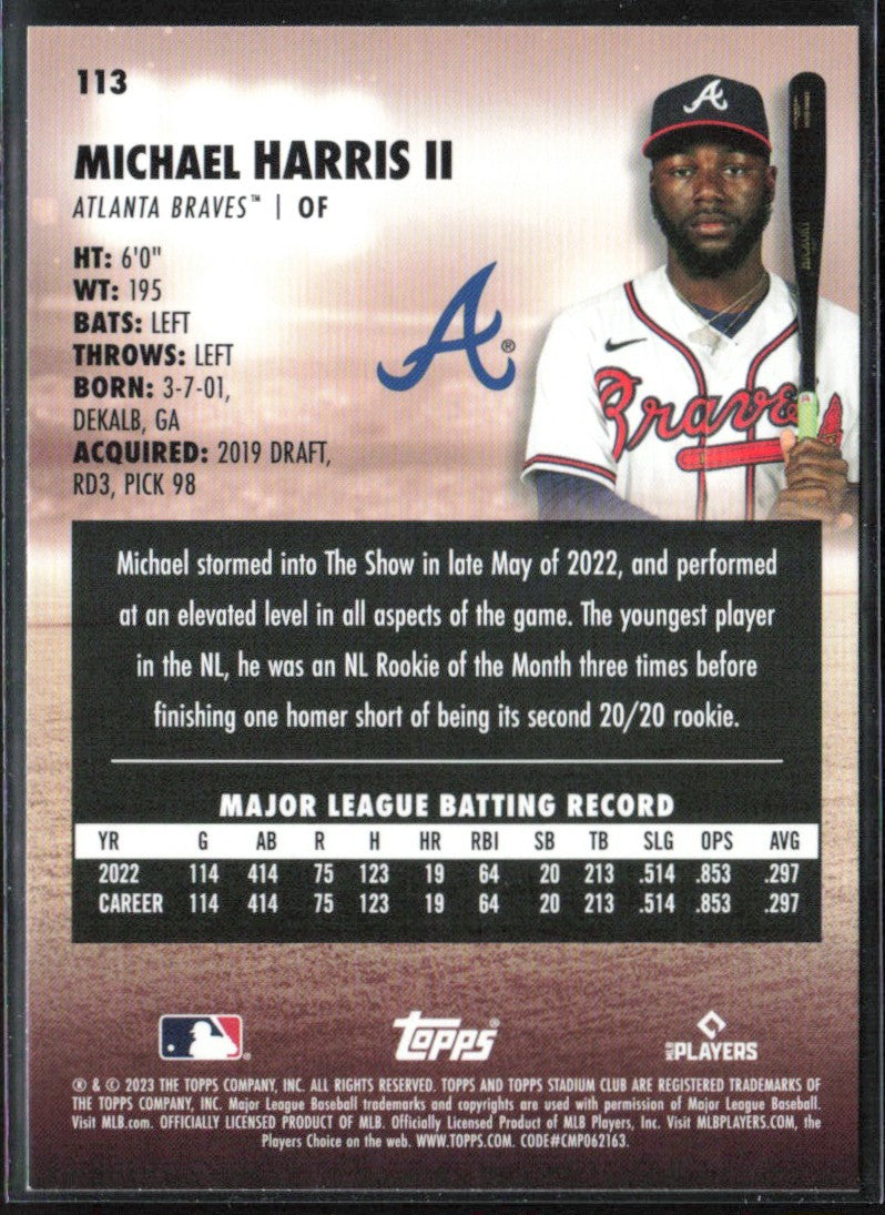 Michael Harris II 2023 Topps Stadium Club RC #113 Atlanta Braves
