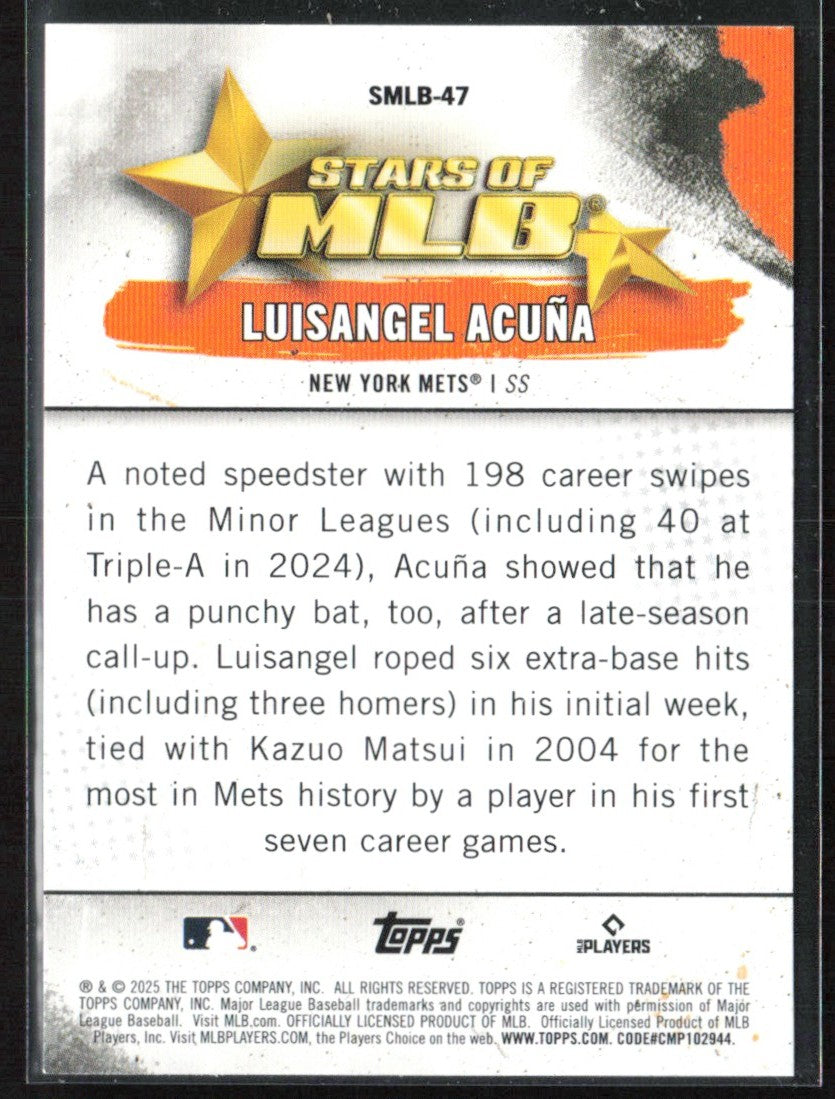 Luisangel Acuna 2025 Topps Stars of MLB RC #SMLB-47 New York Mets