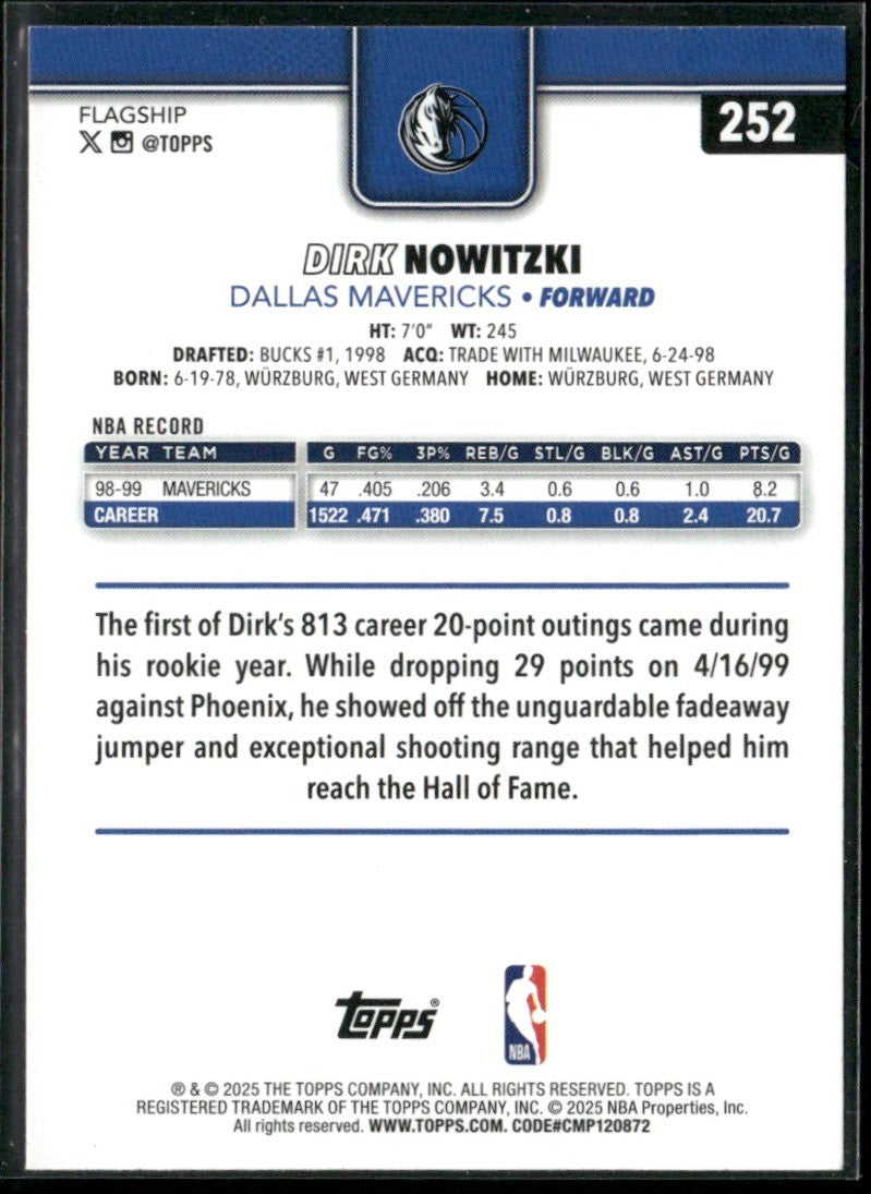 Dirk Nowitzki 2025 Topps Rainbow Foil #252 Dallas Mavericks