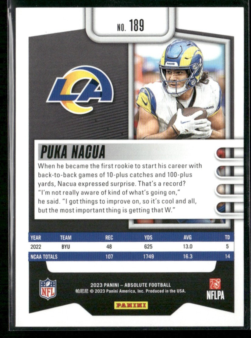 Puka Nacua 2023 Panini Absolute RC #189 Los Angeles Rams