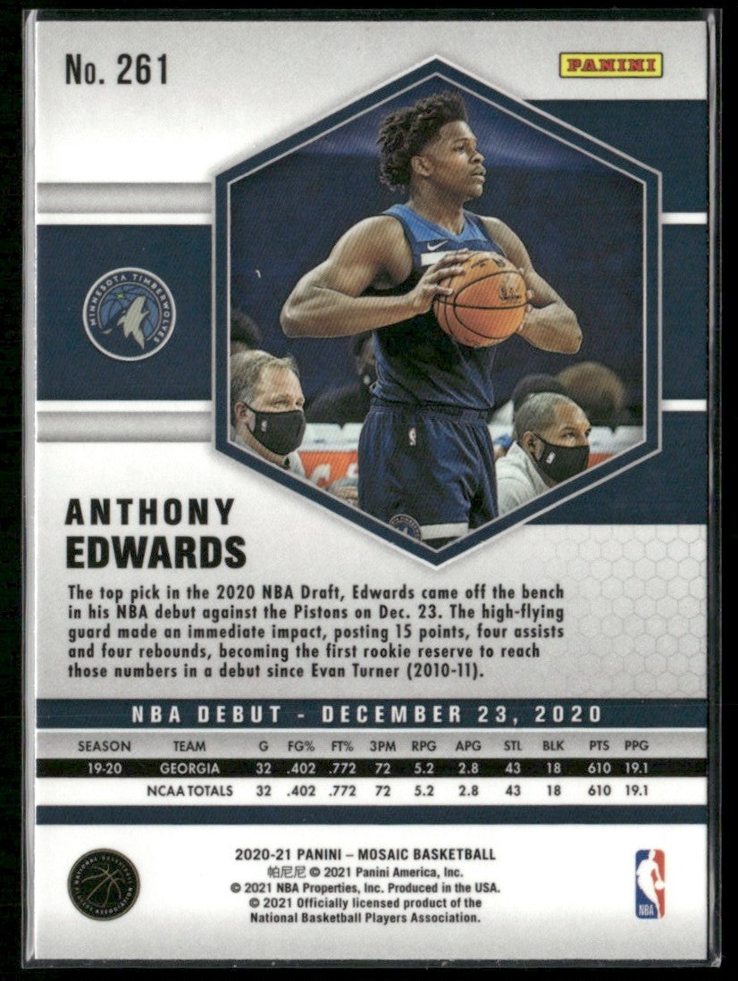 Anthony Edwards 2020 Panini Mosaic RC #261 Minnesota Timberwolves