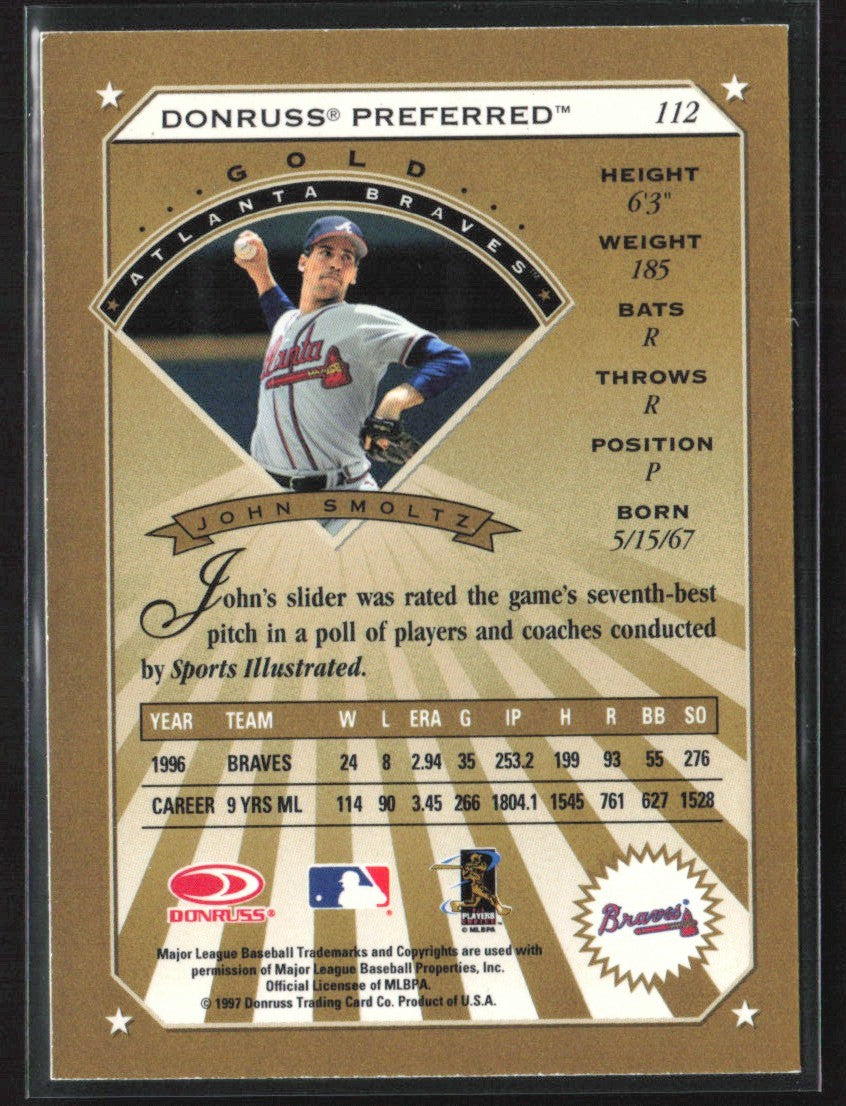 John Smoltz 1997 Donruss Preferred Gold #112 Atlanta Braves