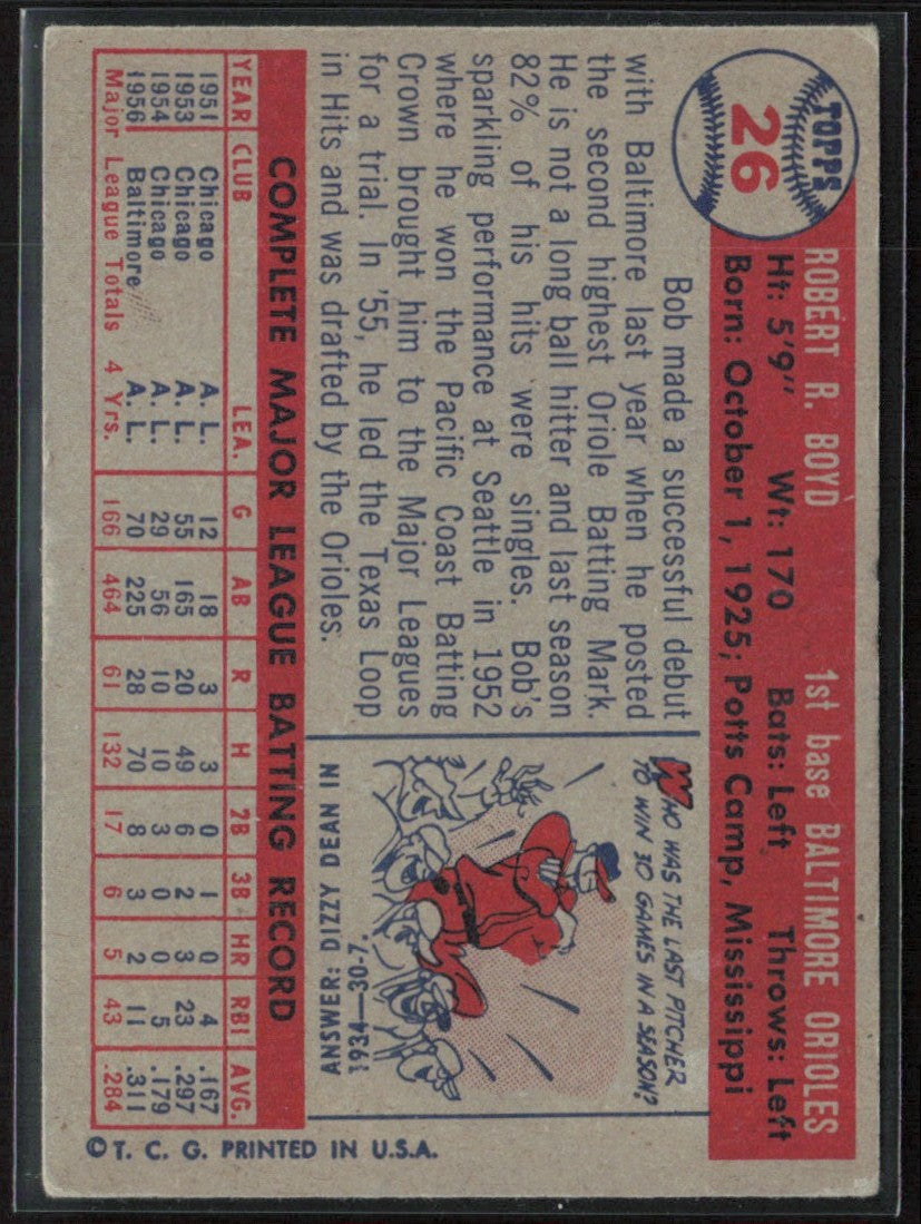 Bob Boyd 1957 Topps #26 Baltimore Orioles