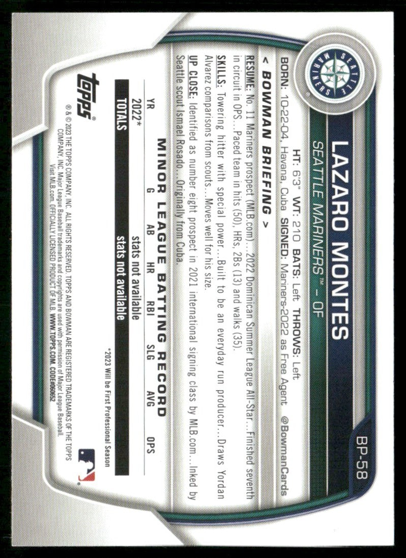 Lazaro Montes 2023 Bowman 1st #BP-58 Seattle Mariners