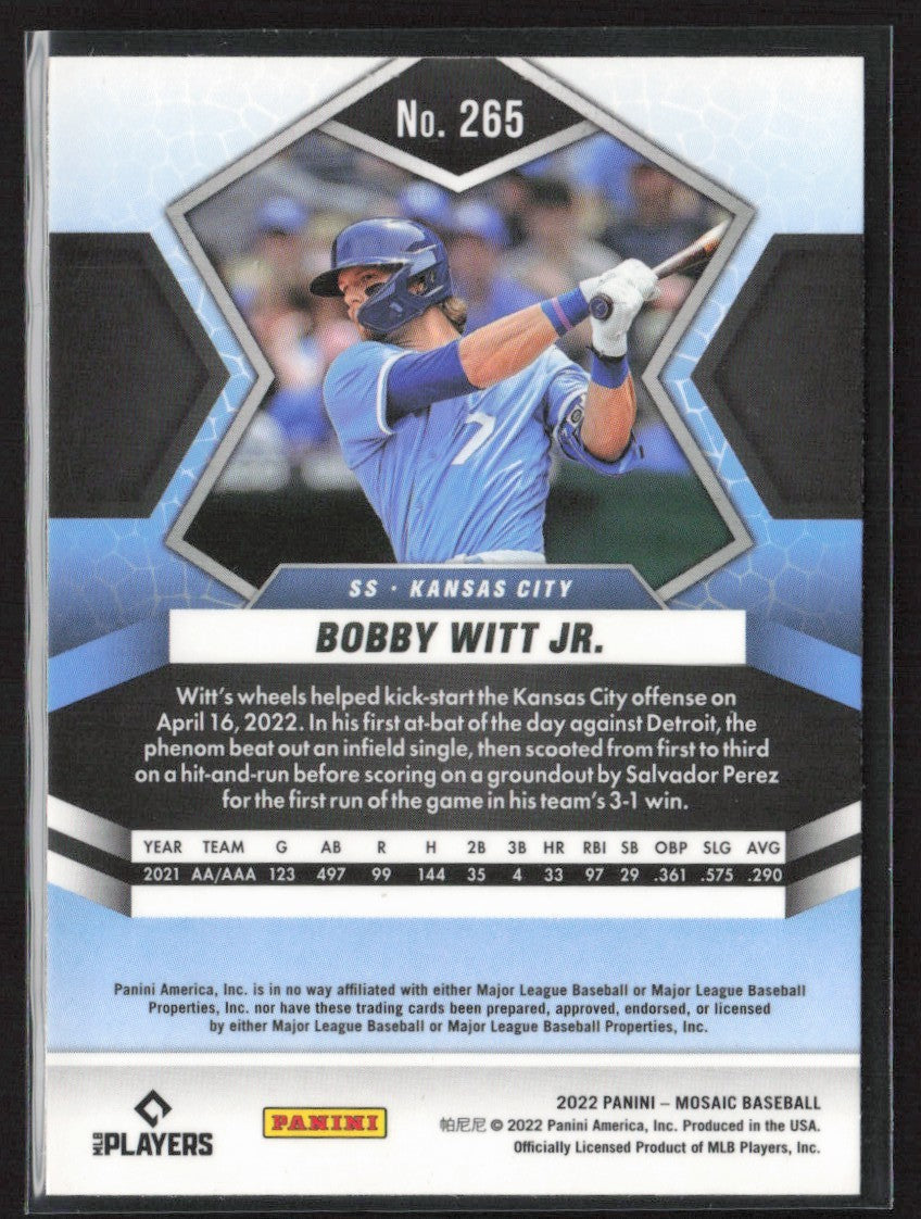 Bobby Witt Jr. 2022 Panini Mosaic RC #265 Kansas City Royals