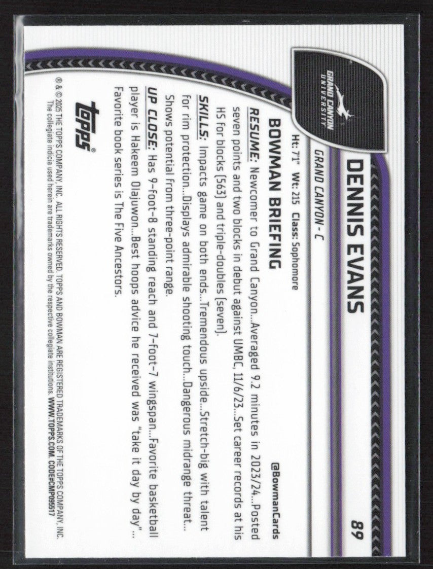 Dennis Evans 2024 Bowman U Chrome Purple Lava Refractor #89