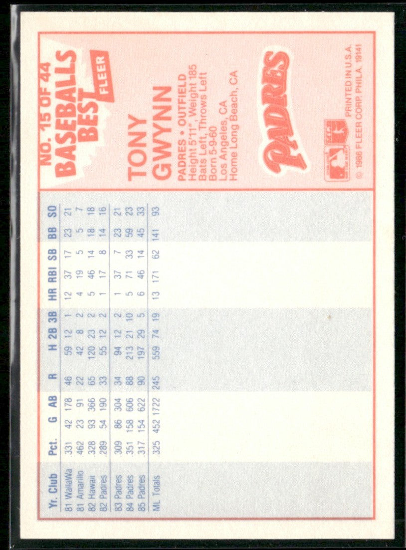 Tony Gwynn 1986 Fleer Baseball's Best #15 San Diego Padres