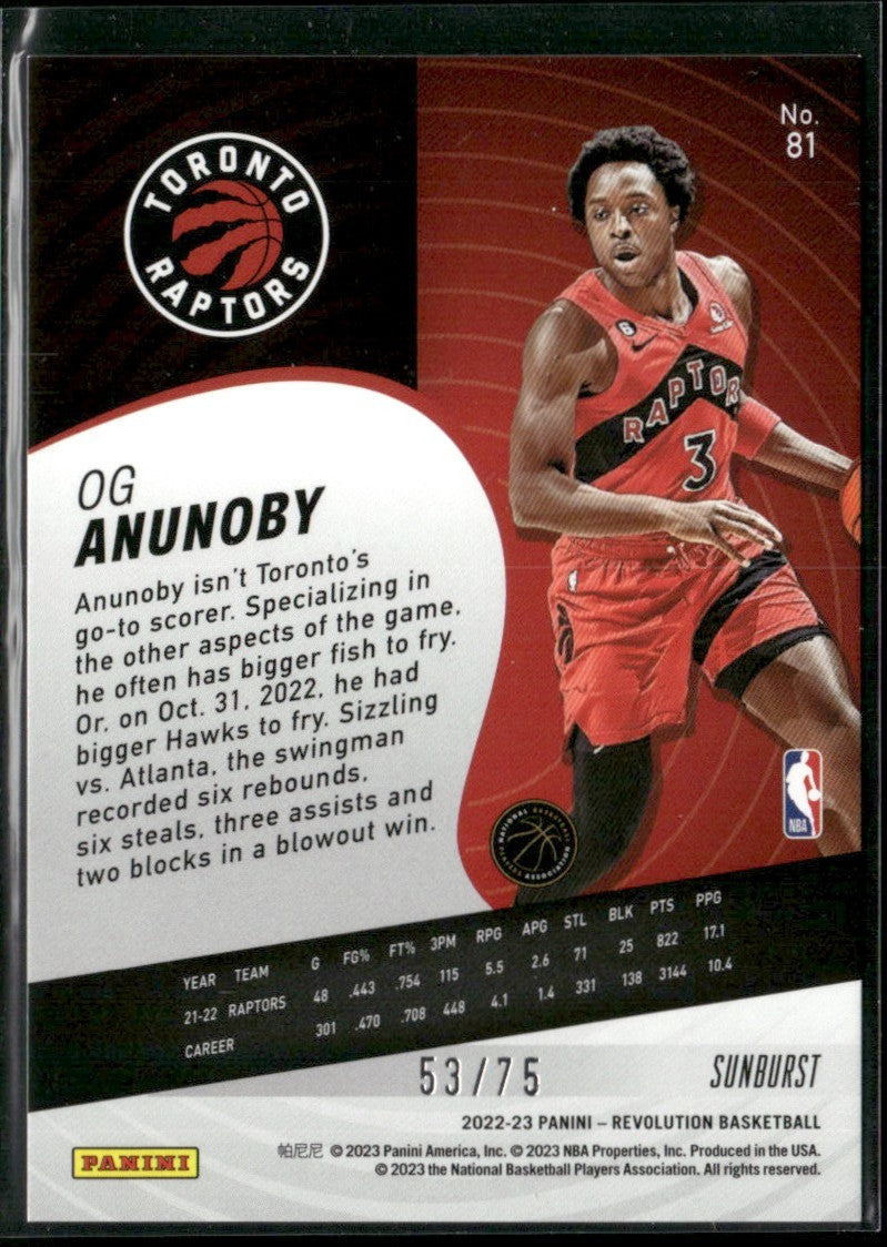 OG Anunoby 2022 Panini Revolution Sunburst /75 #81 Toronto Raptors