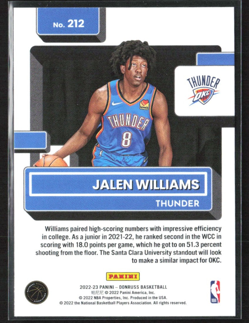 Jalen Williams 2022 Donruss Holo Laser Green RC #212 Oklahoma City Thunder