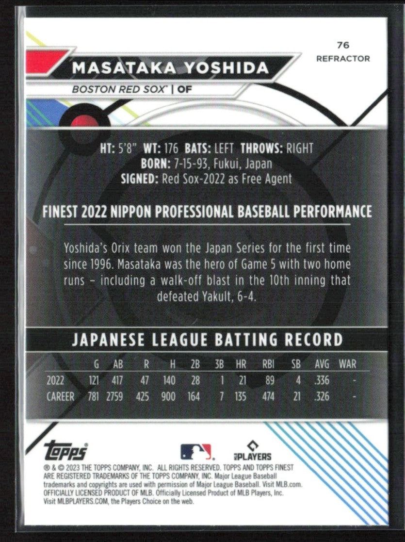 Masataka Yoshida 2023 Topps Finest Refractor RC #76 Boston Red Sox