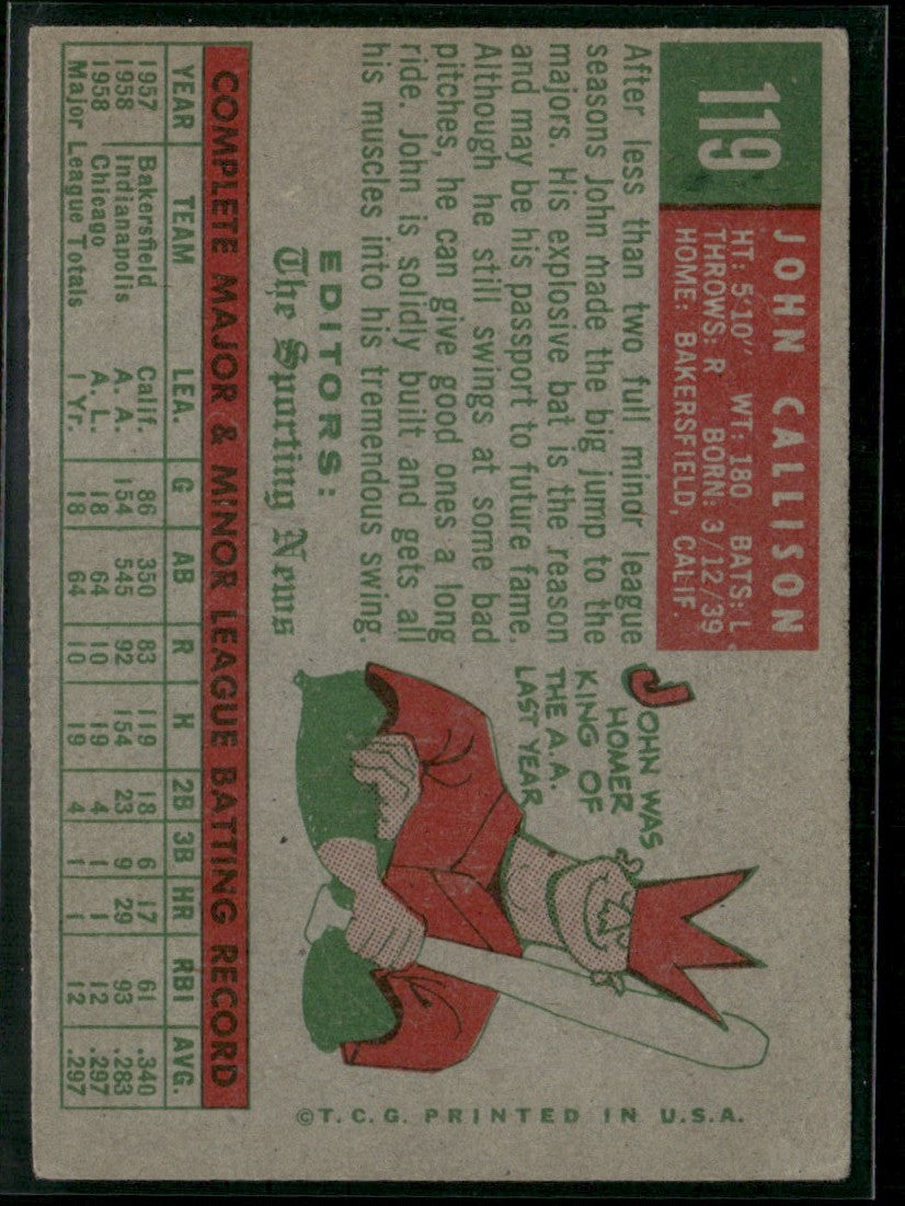 John Callison 1959 Topps RC #119 Chicago White Sox