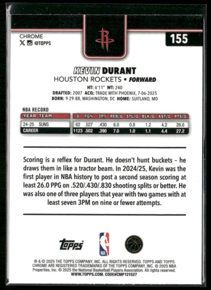 Kevin Durant 2025 Topps Chrome RayWave Refractor #155 Houston Rockets
