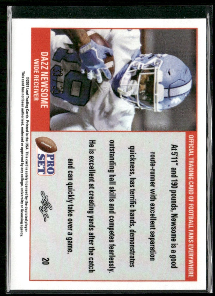 Dazz Newsome 2021 Pro Set Metal Purple Wave RC /35 #20 North Carolina Tar Heels
