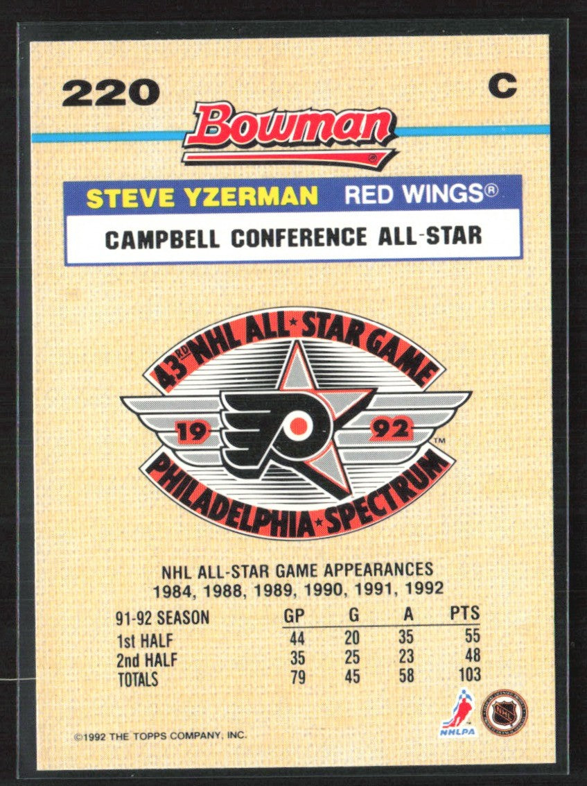 Steve Yzerman 1992 Bowman #220 Detroit Red Wings