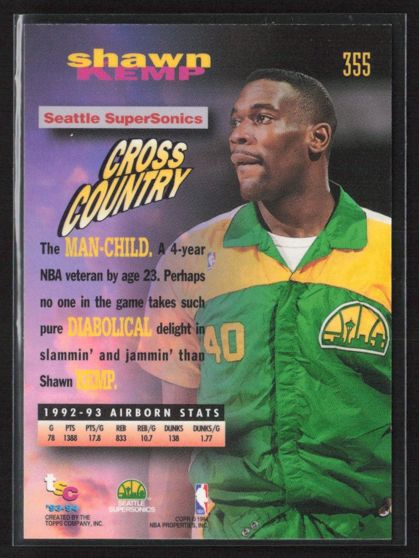 Shawn Kemp 1993 Topps Stadium Club Frequent Flyers #355 Seattle Supersonics