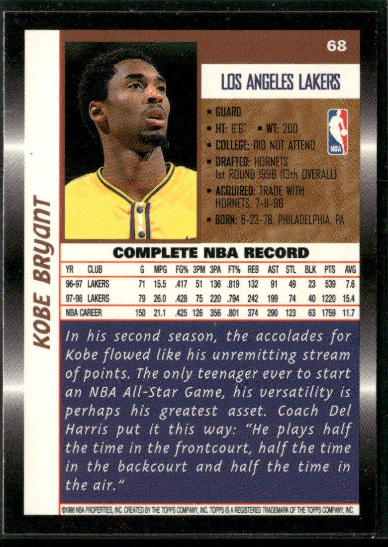 Kobe Bryant 1998 Topps #68 Los Angeles Lakers