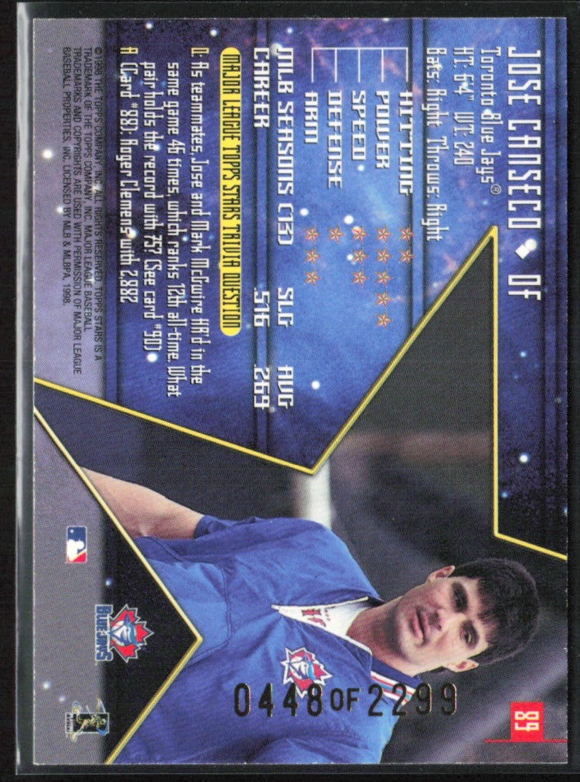 Jose Canseco 1998 Topps Stars Gold /2299 #89 Toronto Blue Jays