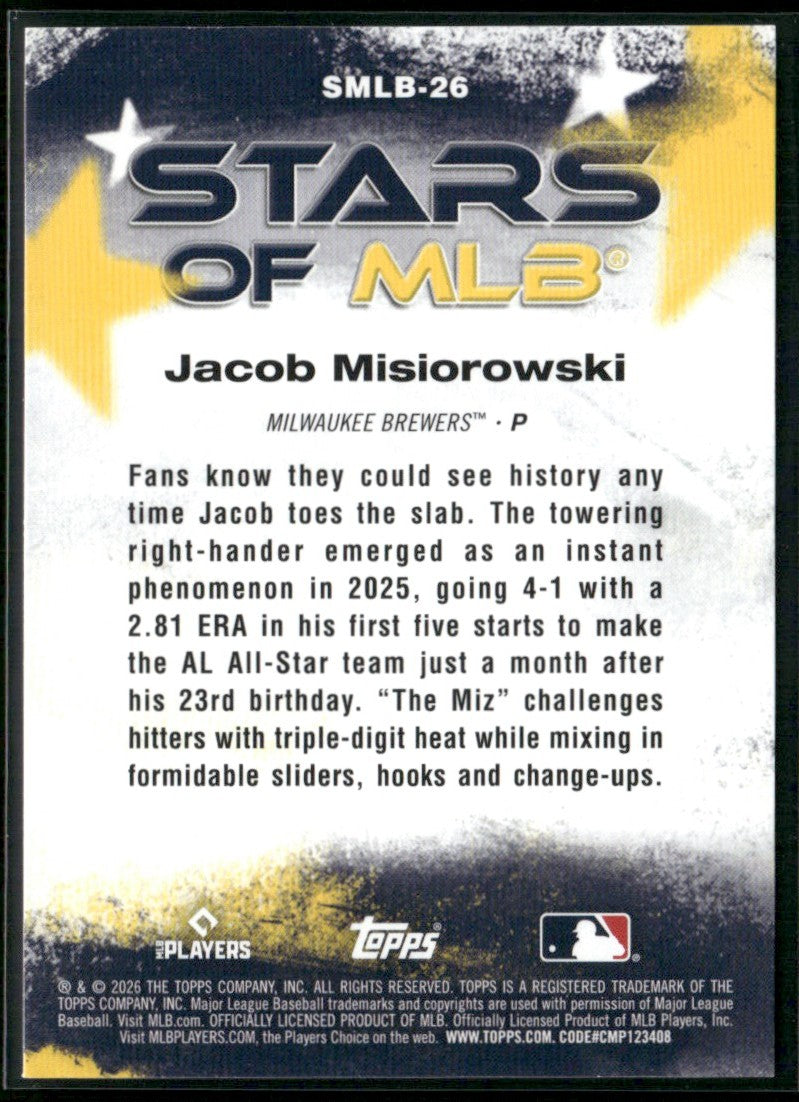 Jacob Misiorowski 2026 Topps Stars MLB RC #SMLB-26 Milwaukee Brewers